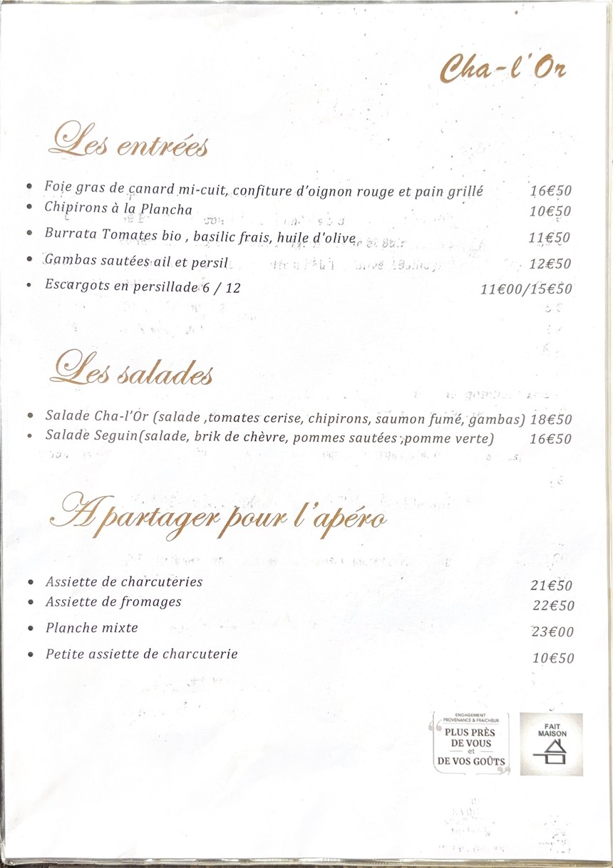Cha-L'Or menu 1