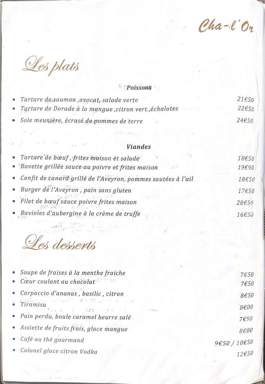 Cha-L'Or menu 2