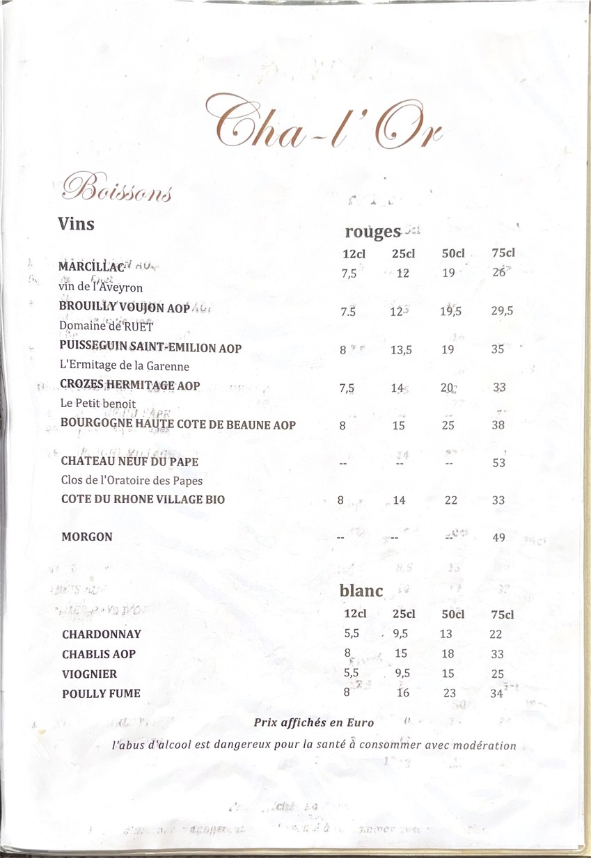 Cha-L'Or menu 3