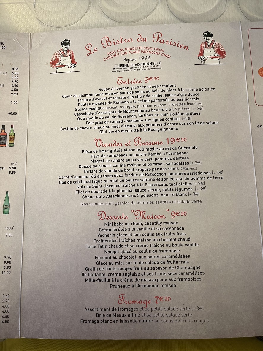 Le Bistro du Parisien menu 1