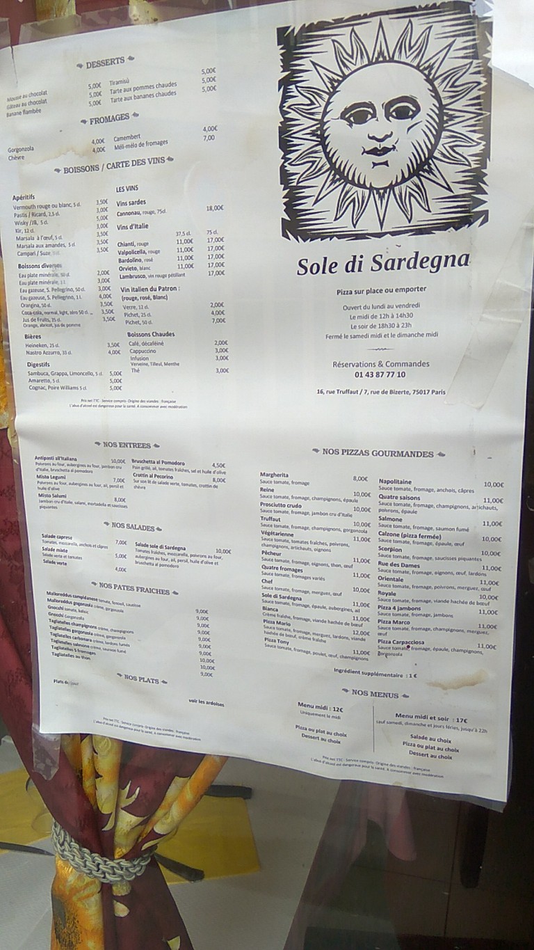 Sole di Sardegna menu 1