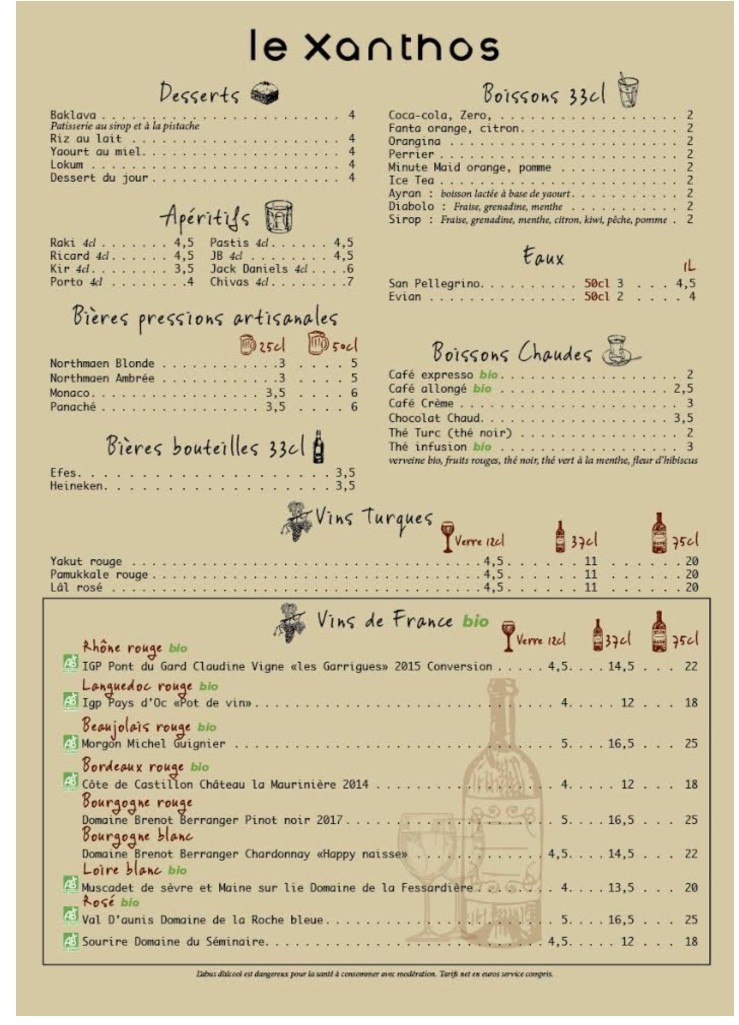 Le Xanthos menu 2