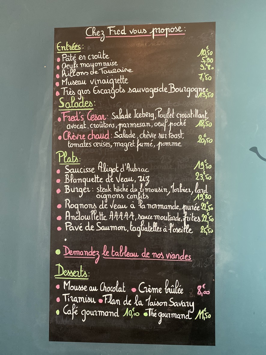 Chez Fred Levallois menu 1