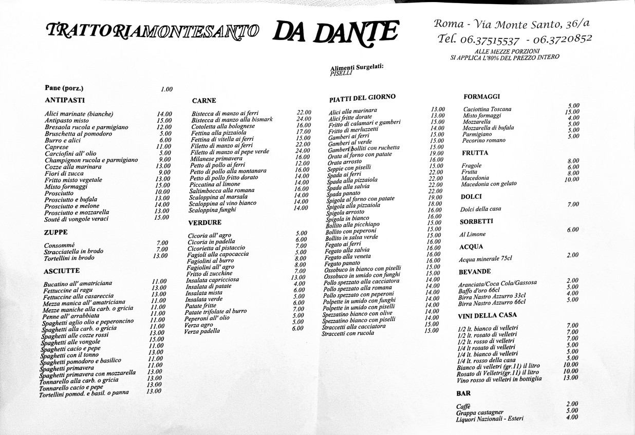 Ristorante Da Dante menu 2