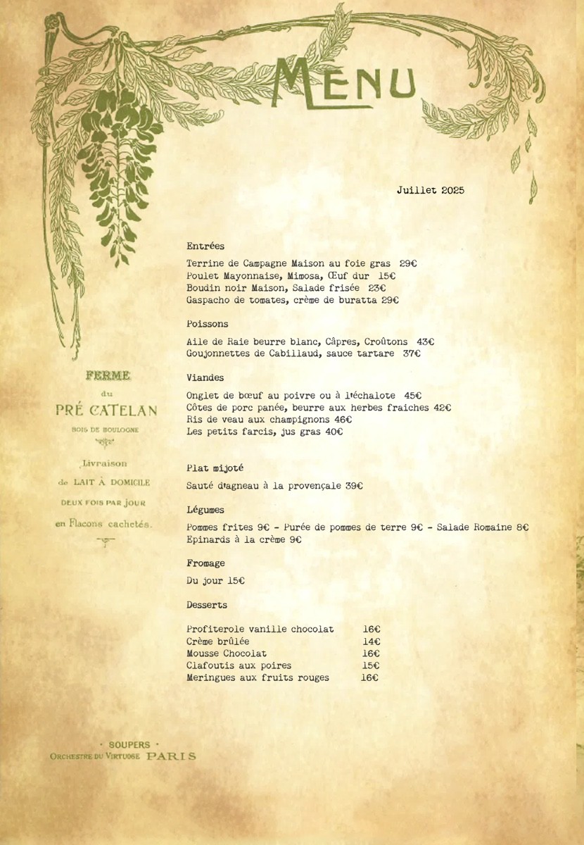 Le Pré Catelan menu 1