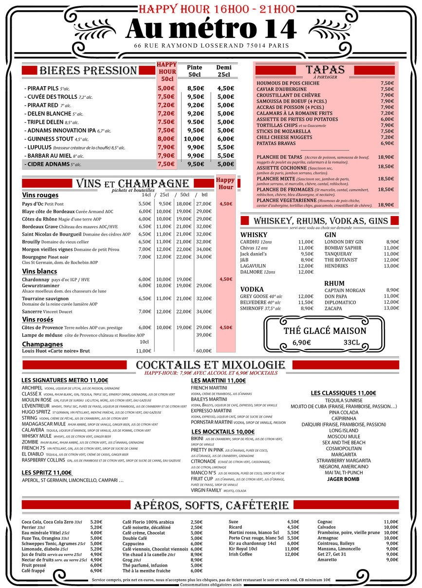 Au Métro menu 2