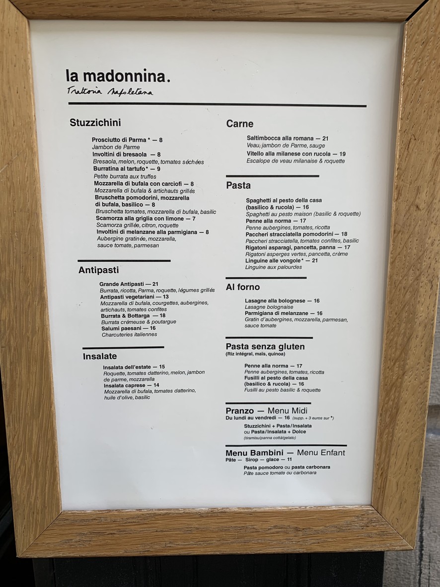 La Madonnina menu 1