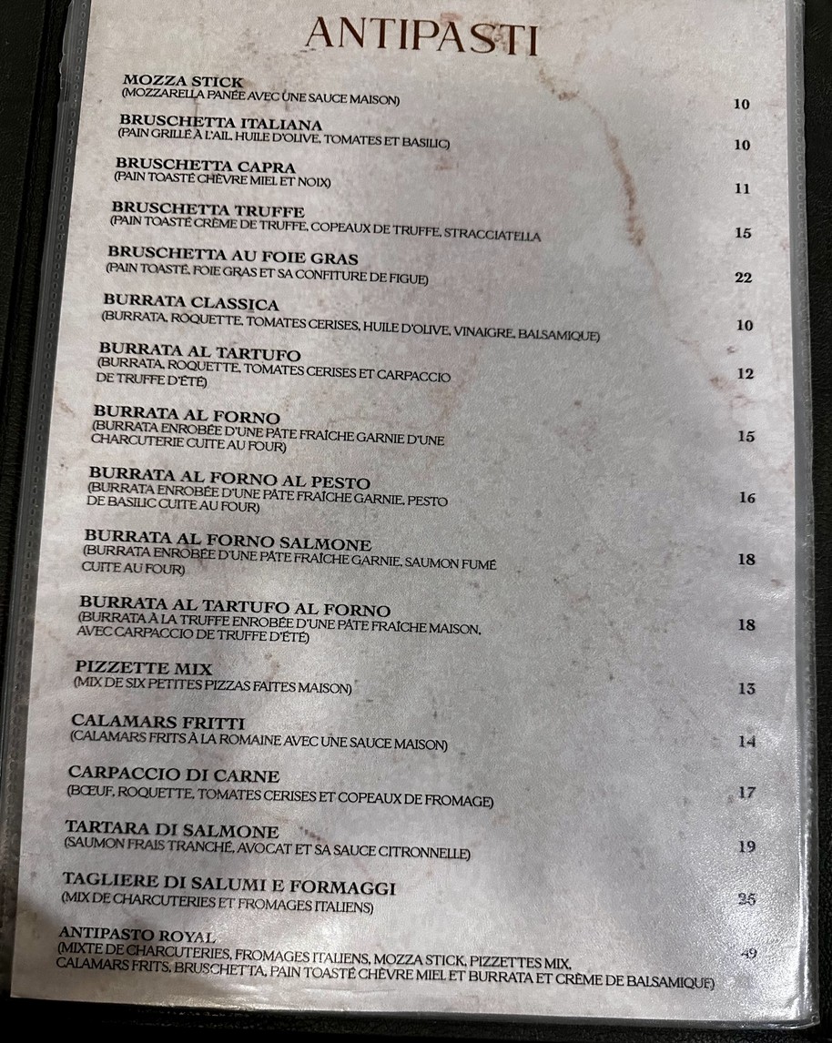 Italian Kitchen menu 1