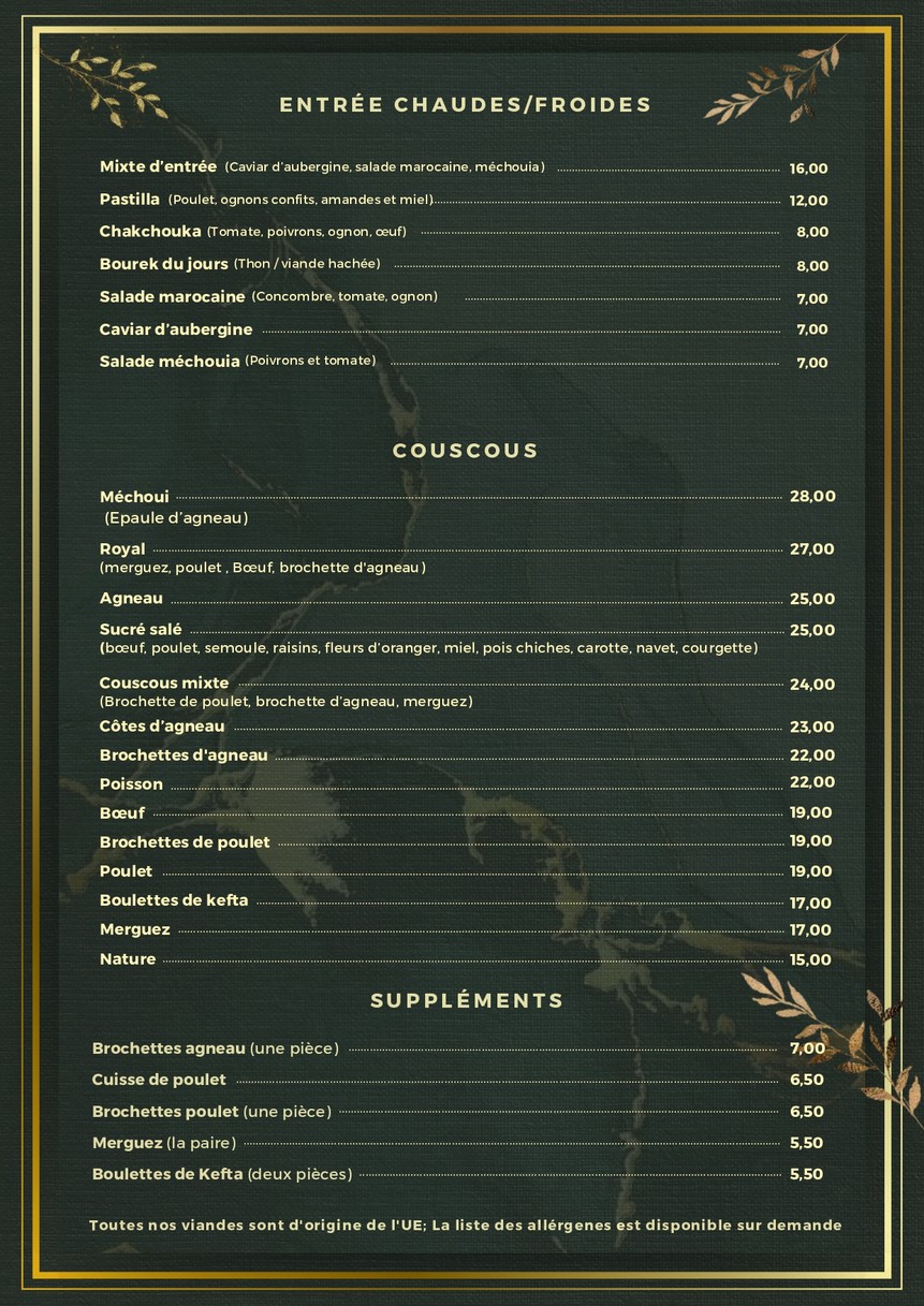 La Tajine d'Or menu 1