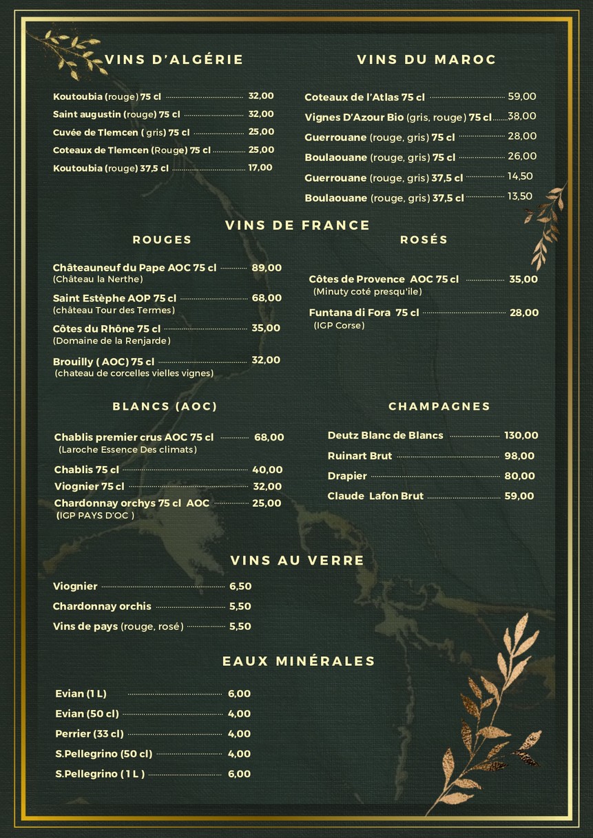 La Tajine d'Or menu 5