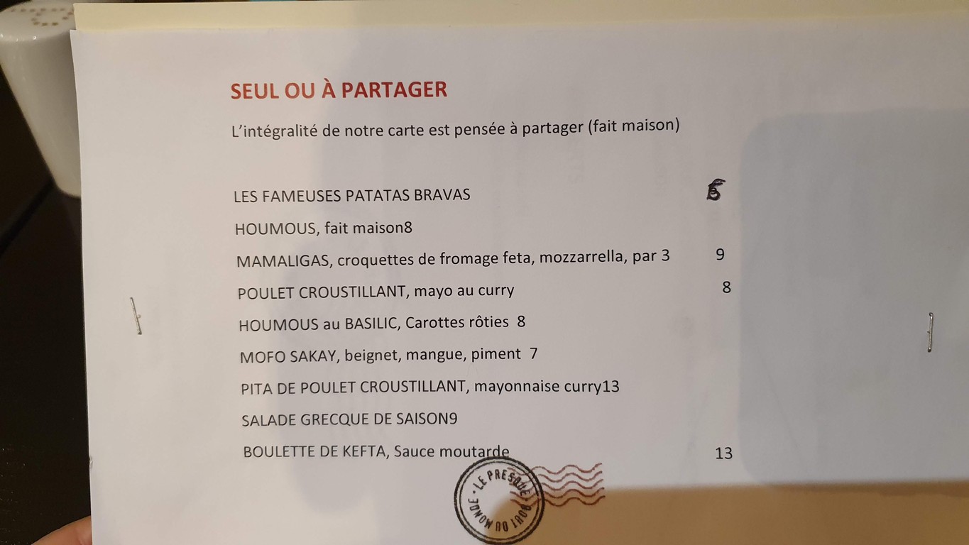 Le presque bout du monde menu 3