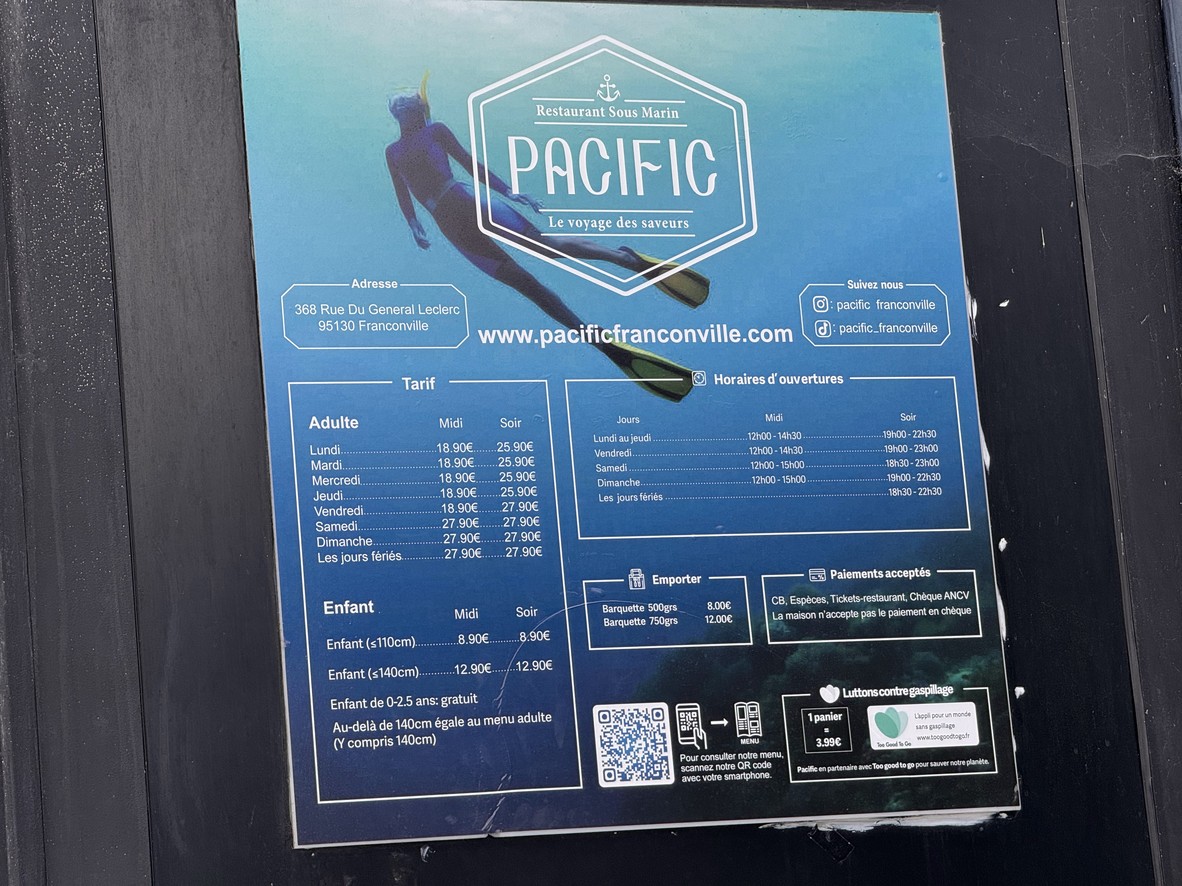 Pacific restaurant sous marin menu 1