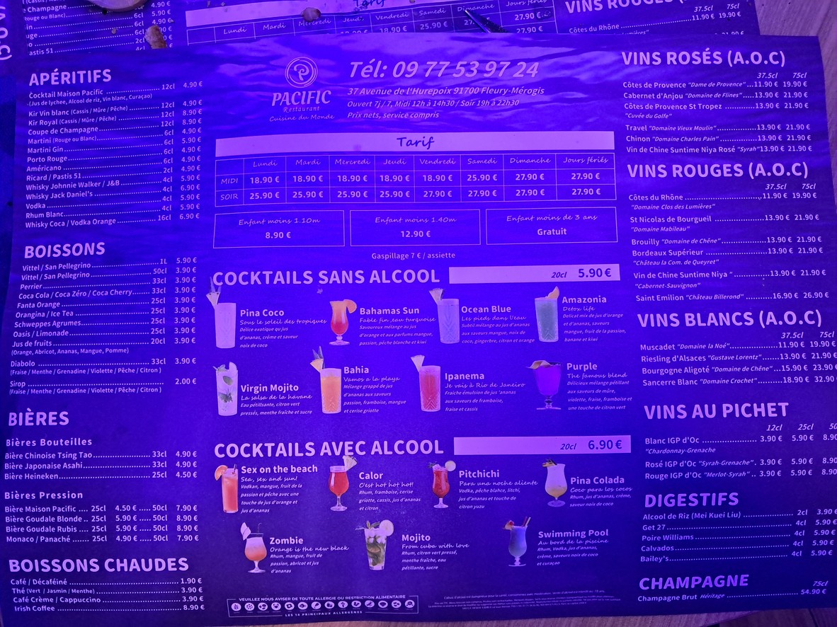 Pacific restaurant sous marin menu 2