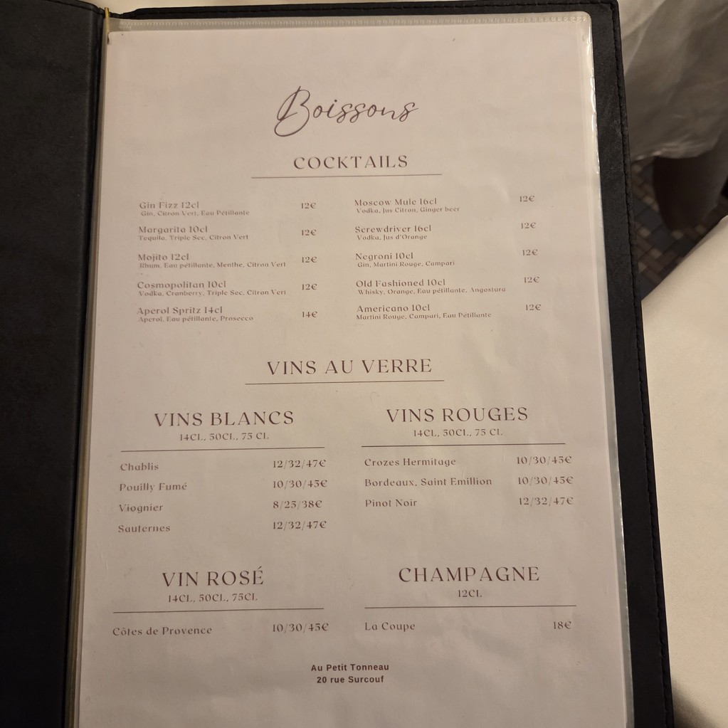 Au Petit Tonneau menu 2
