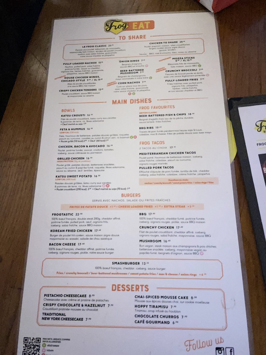 The Frog at Bercy Village menu 1