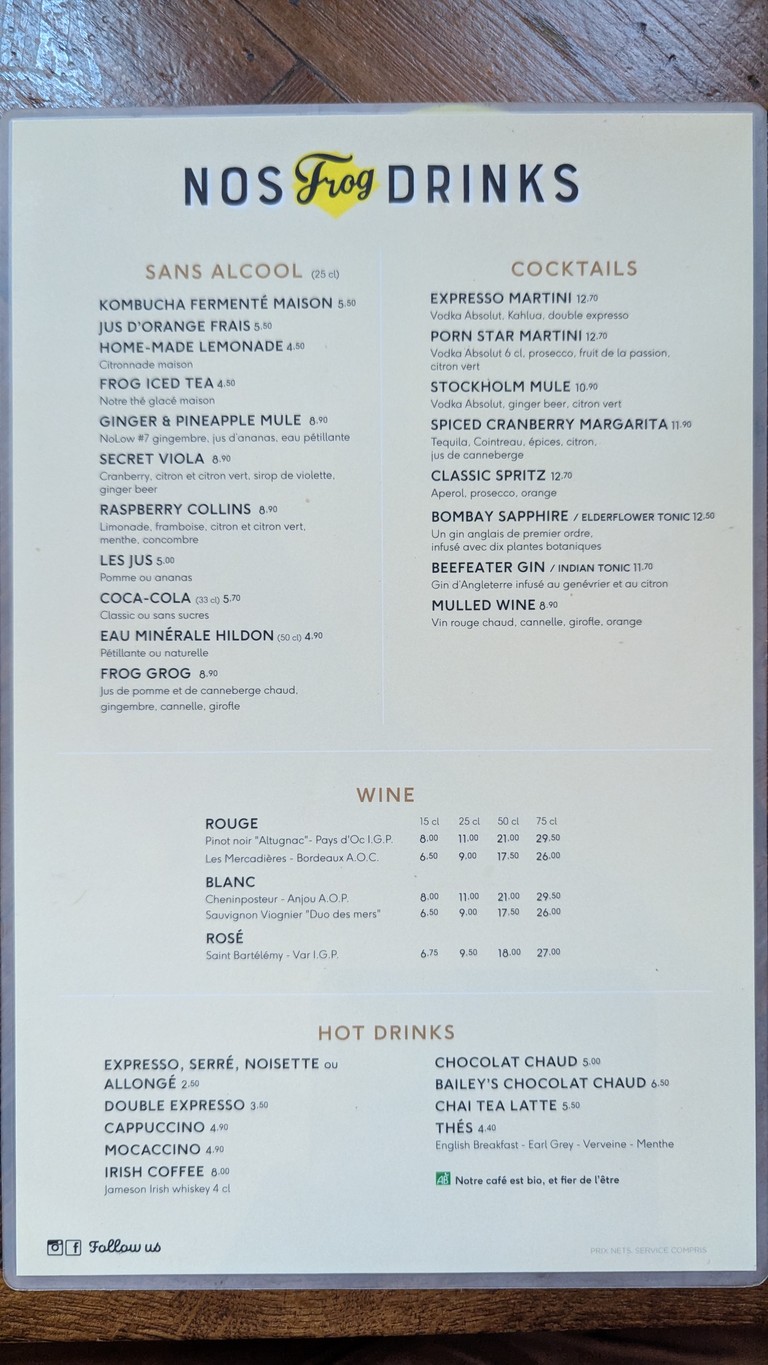 The Frog at Bercy Village menu 2