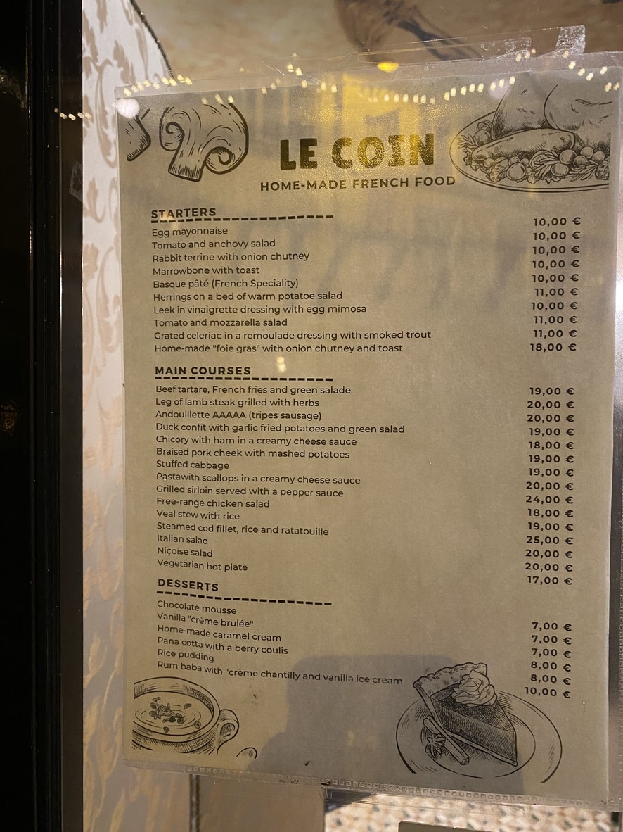 Le Coin du Rocher - Paris menu 1