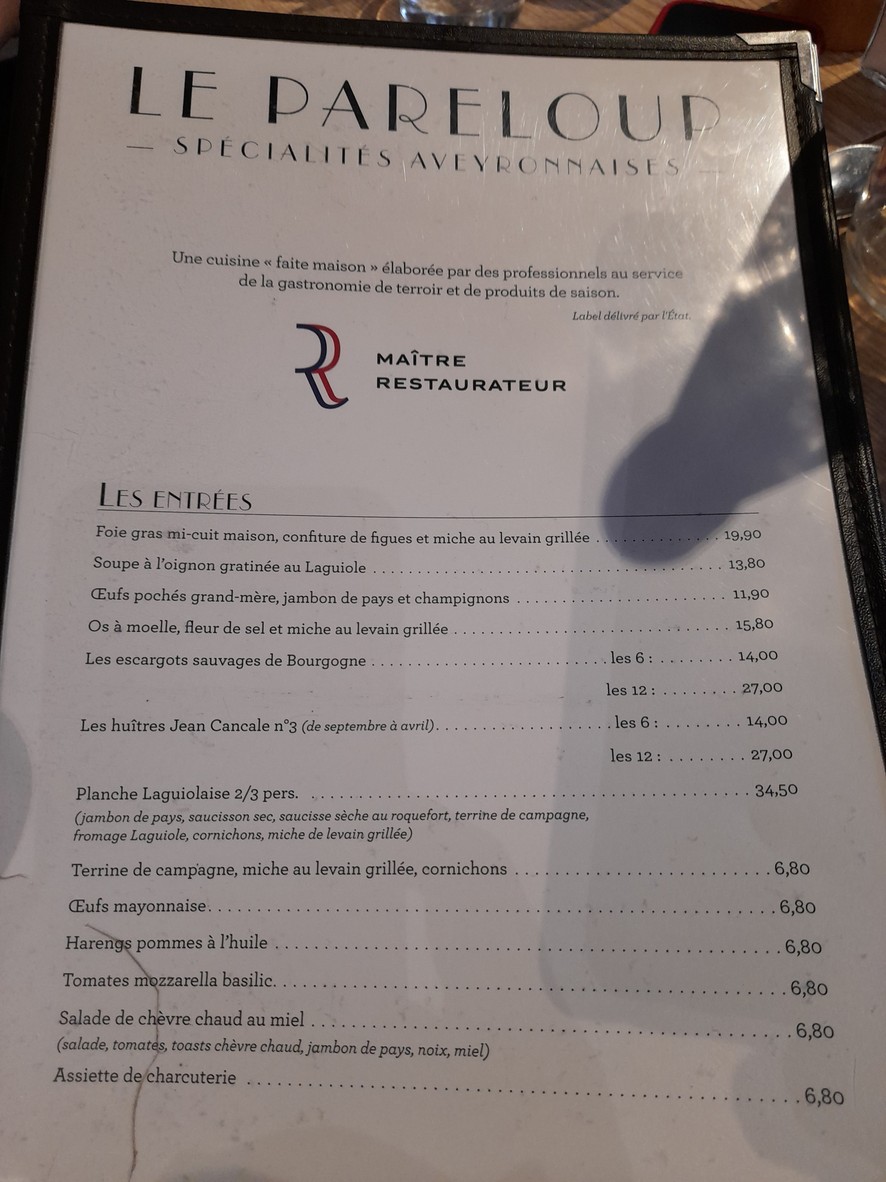 Le Pareloup menu 1