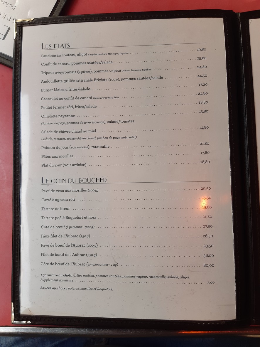 Le Pareloup menu 2