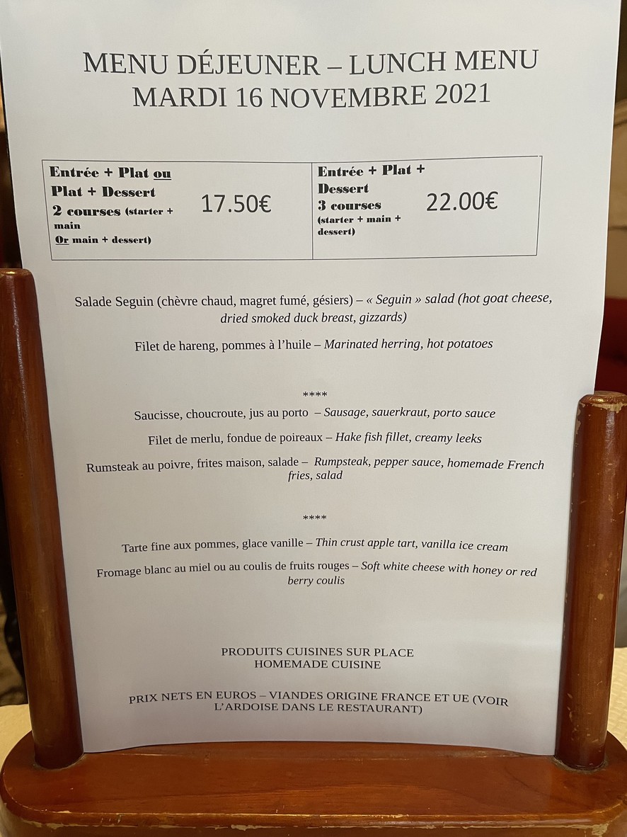 Bistrot Chez France menu 2