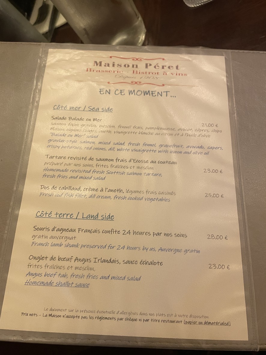 Maison Péret menu 2