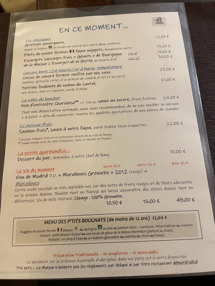 Maison Péret menu 3
