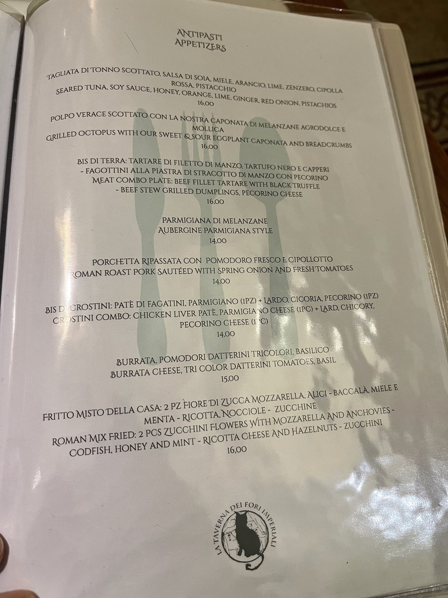 La Taverna dei Fori Imperiali menu 1