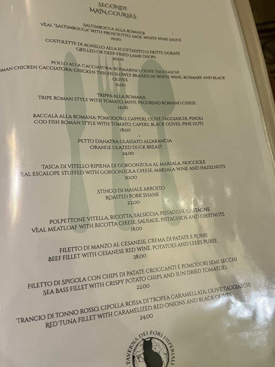 La Taverna dei Fori Imperiali menu 3