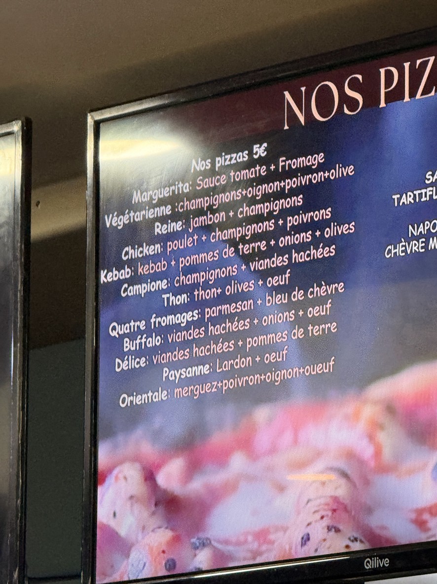 Pizza 5 euros menu 1