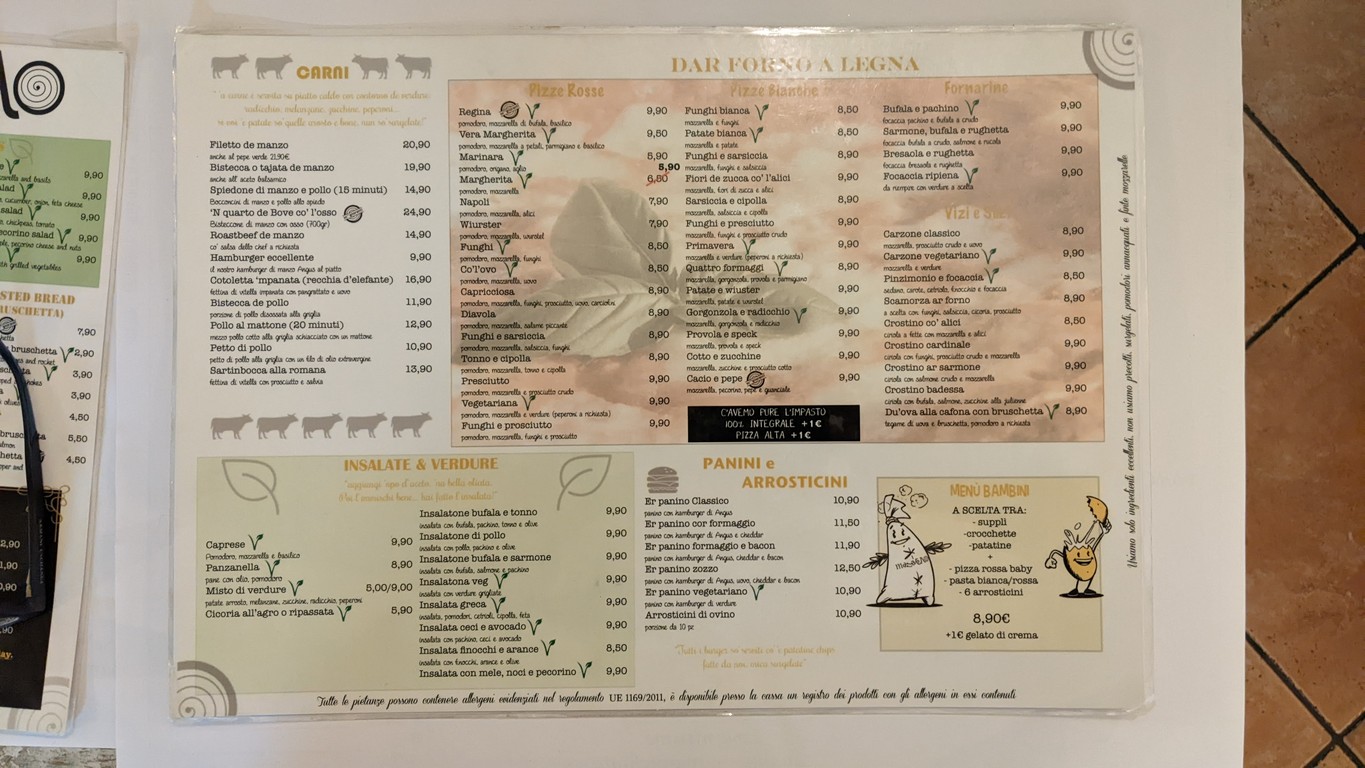 Mattarello Parioli menu 2