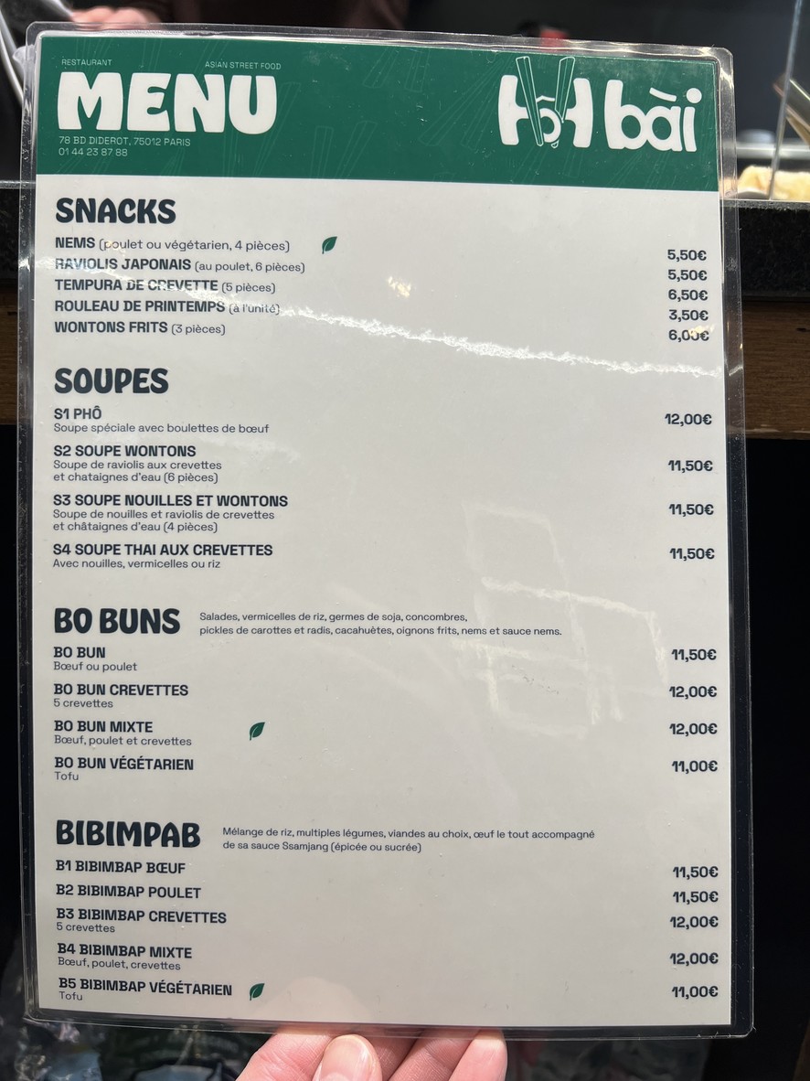 Hôh Bài menu 1