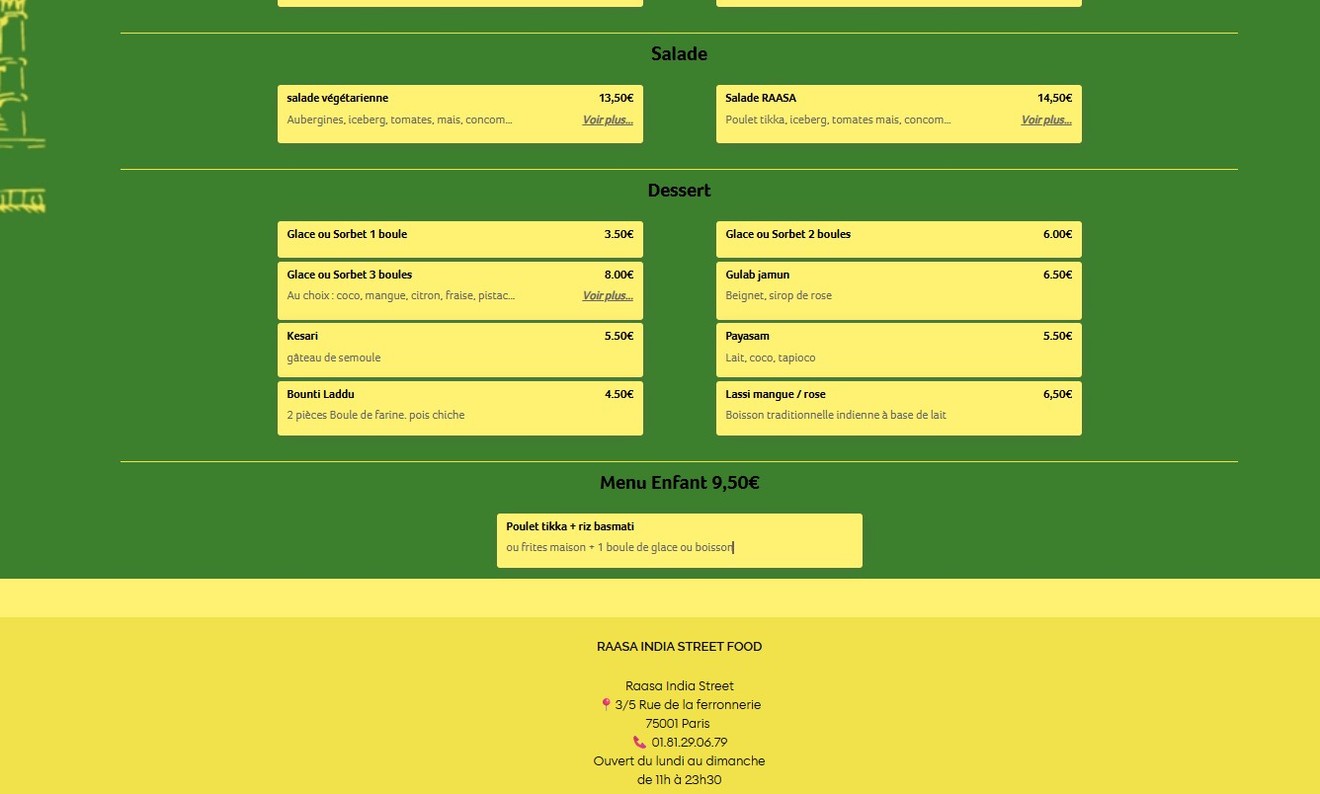 RAASA Indian street food menu 7