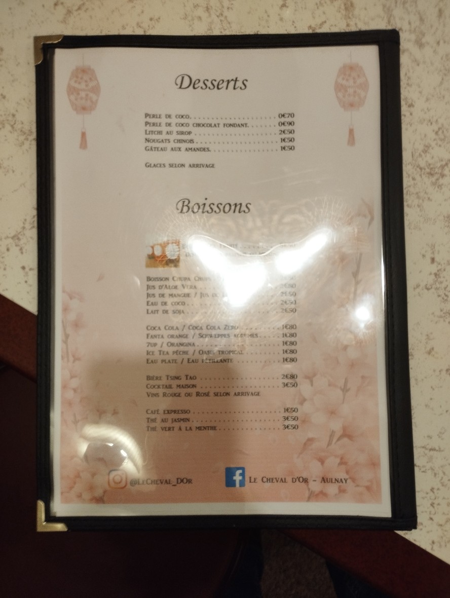 Le Cheval d'Or menu 2