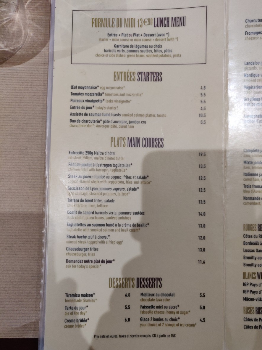 Les Ursulines menu 2