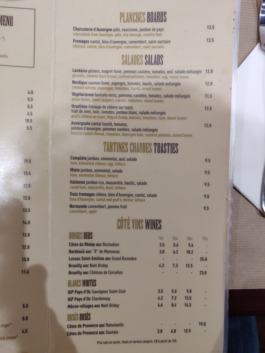 Les Ursulines menu 3