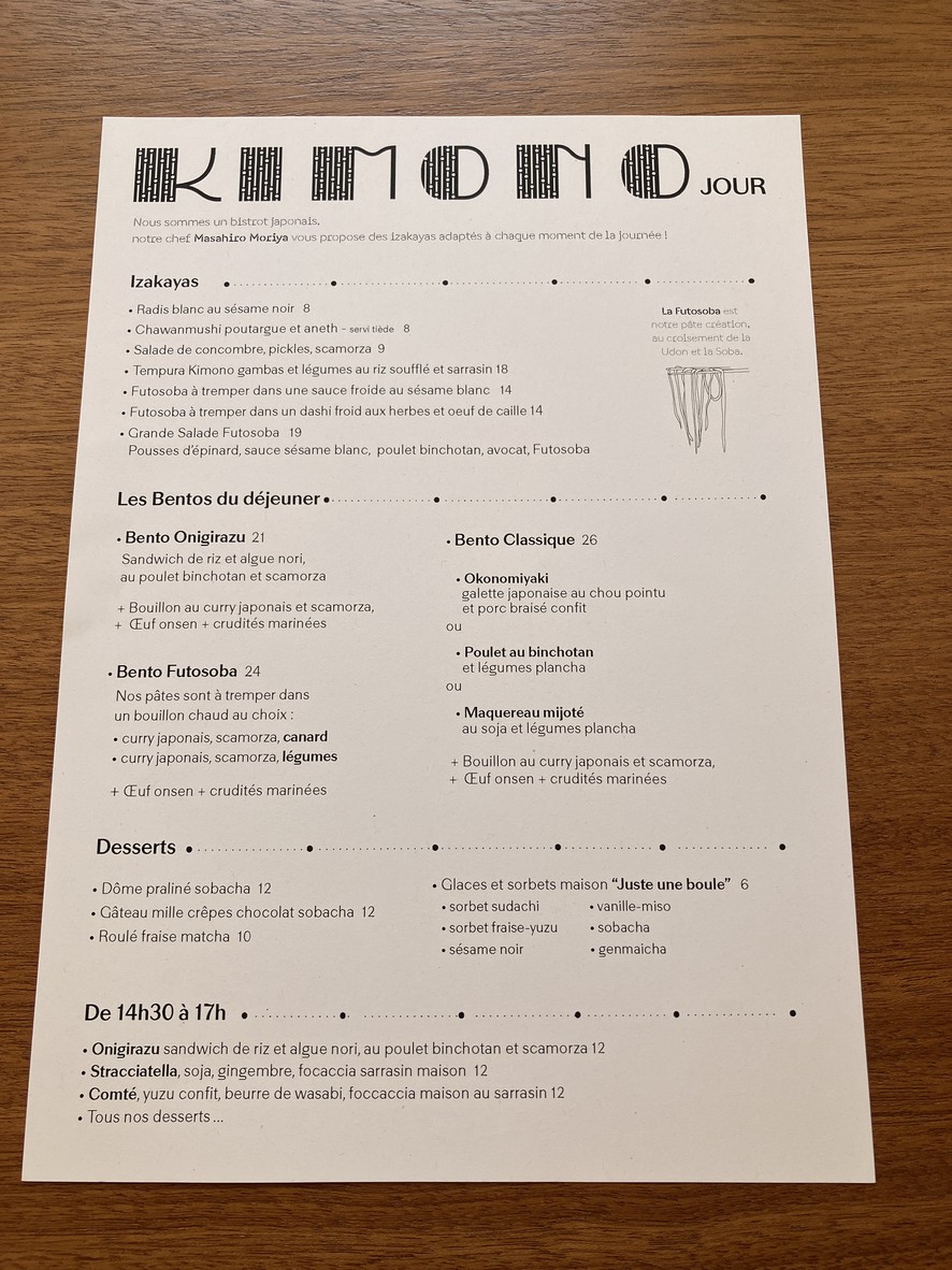 Kimono menu 1