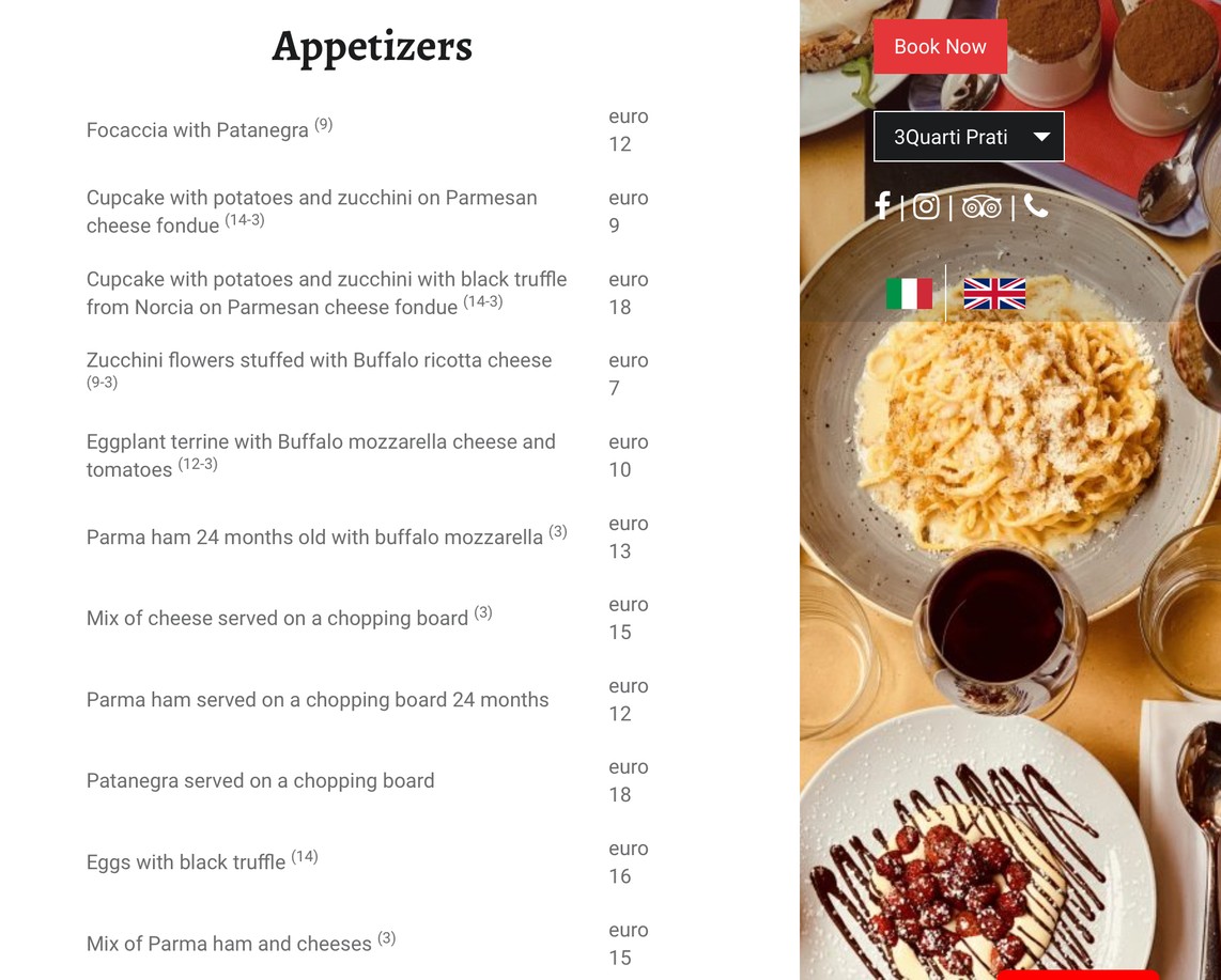3 Quarti Restaurant menu 1