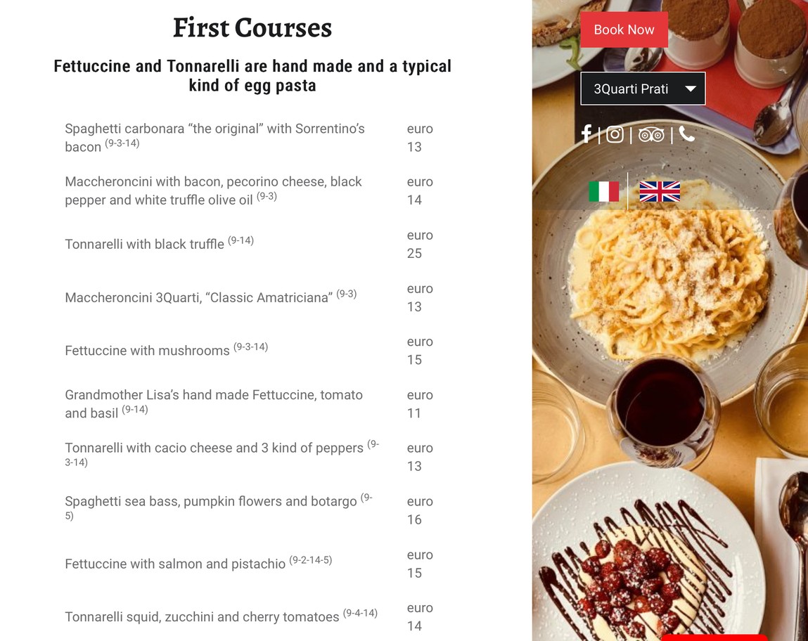 3 Quarti Restaurant menu 2
