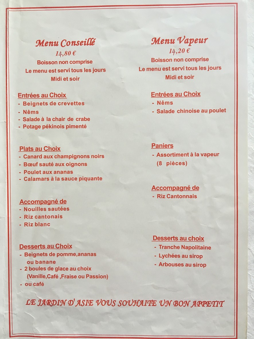 Jardin d'Asie menu 2
