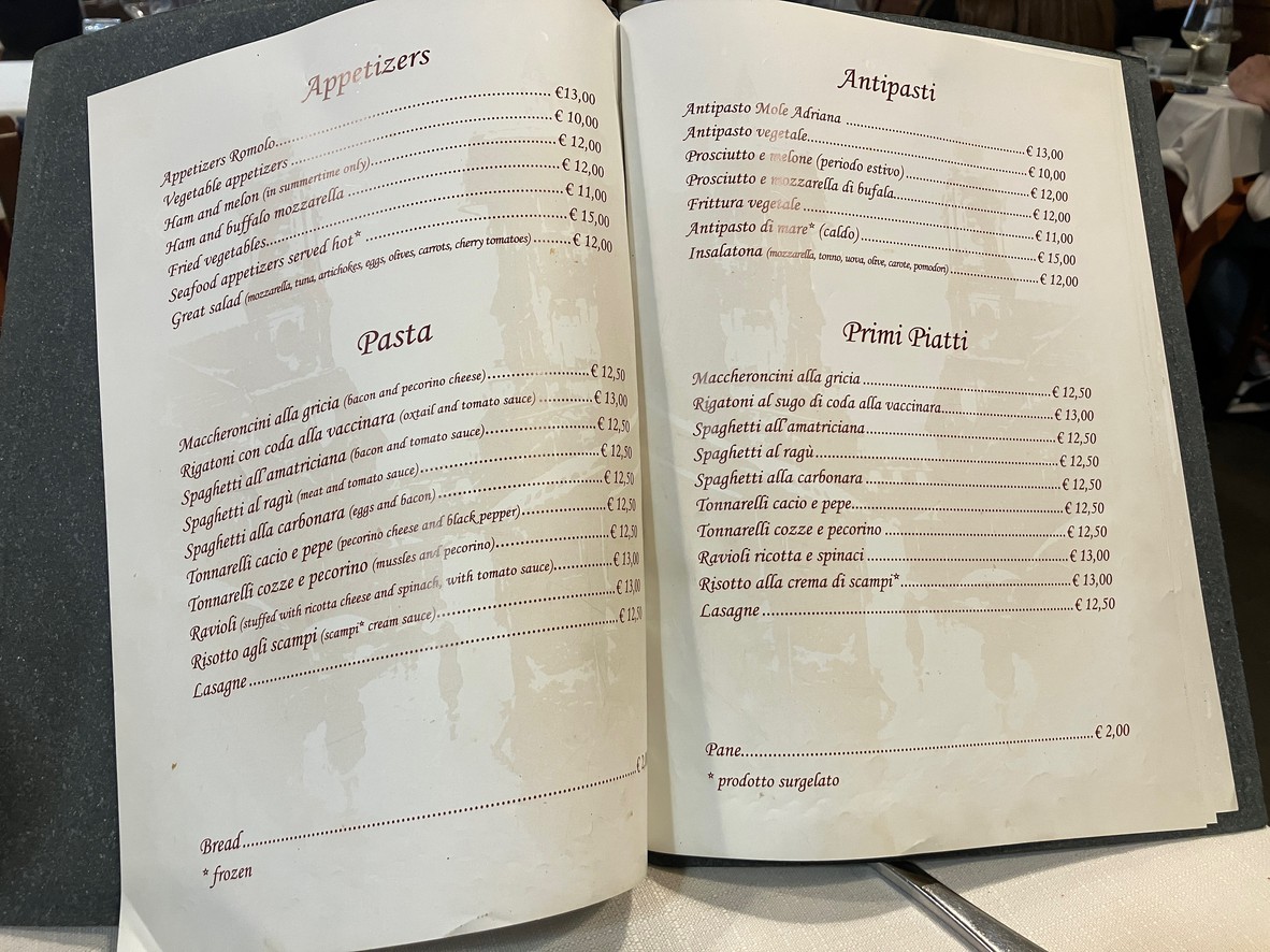 Da Romolo alla Mole Adriana menu 1