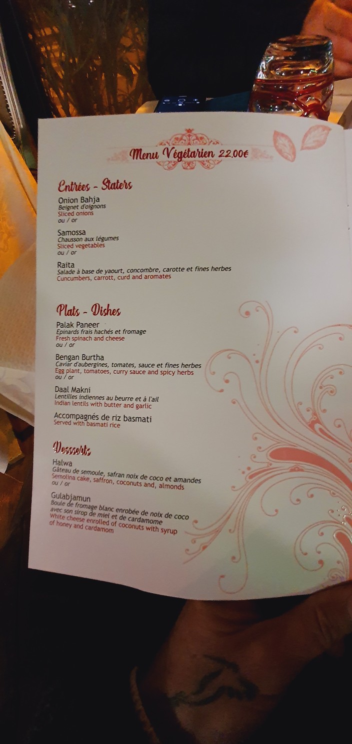Taj Mahal menu 2