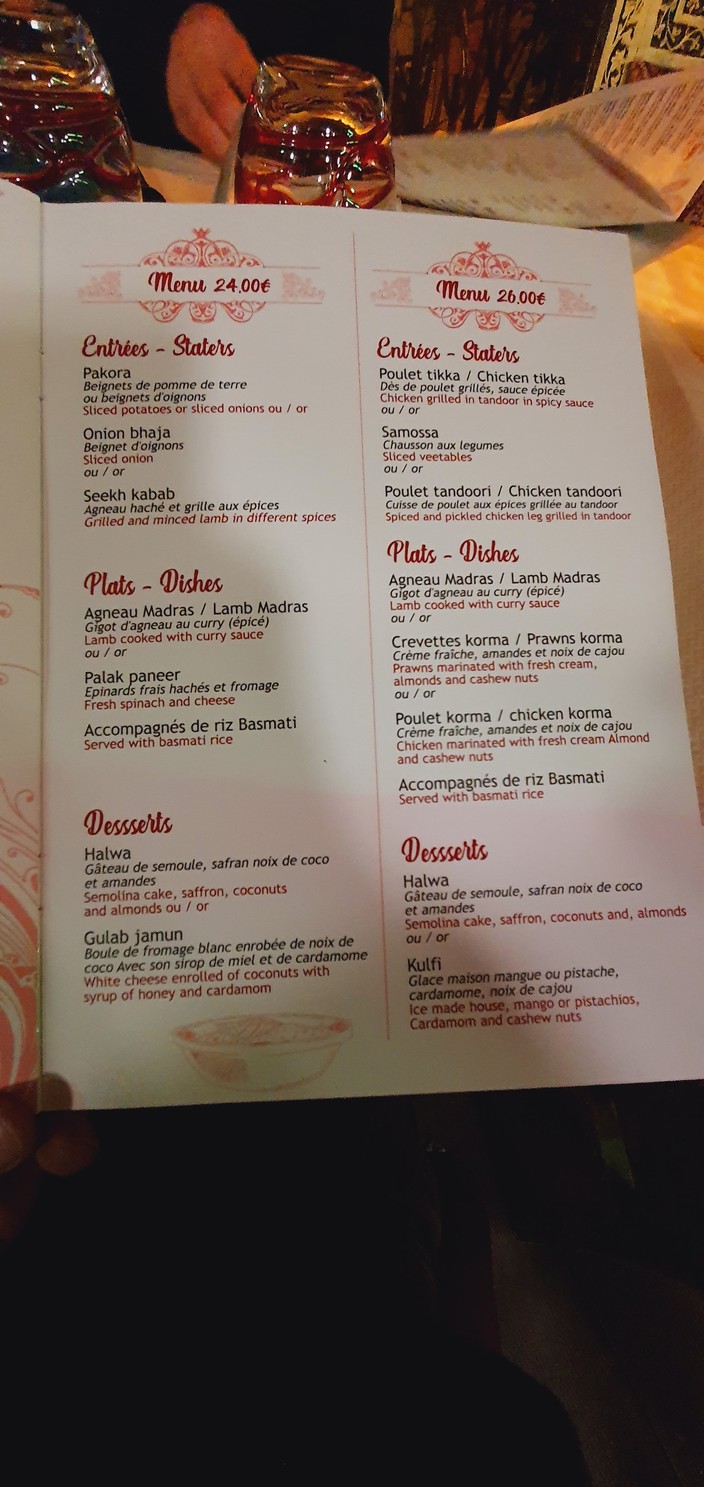 Taj Mahal menu 3