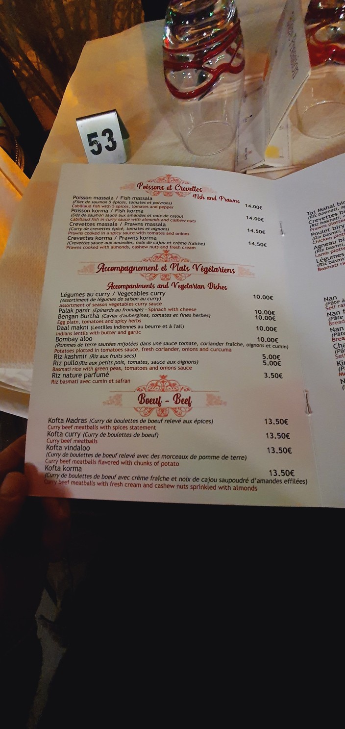 Taj Mahal menu 4