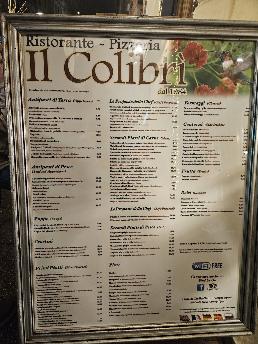 Il Colibrì menu 1