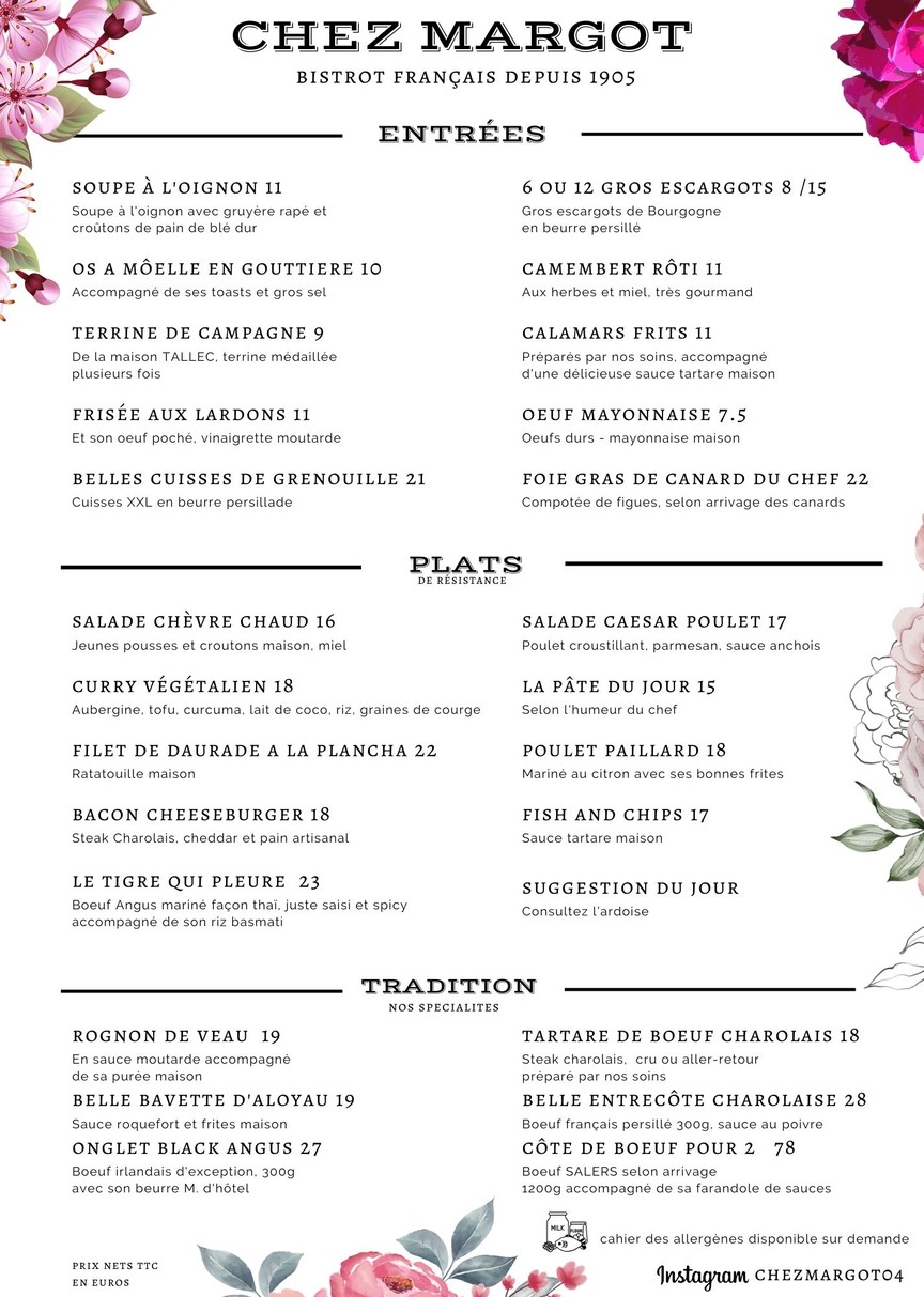 Chez Margot menu 1