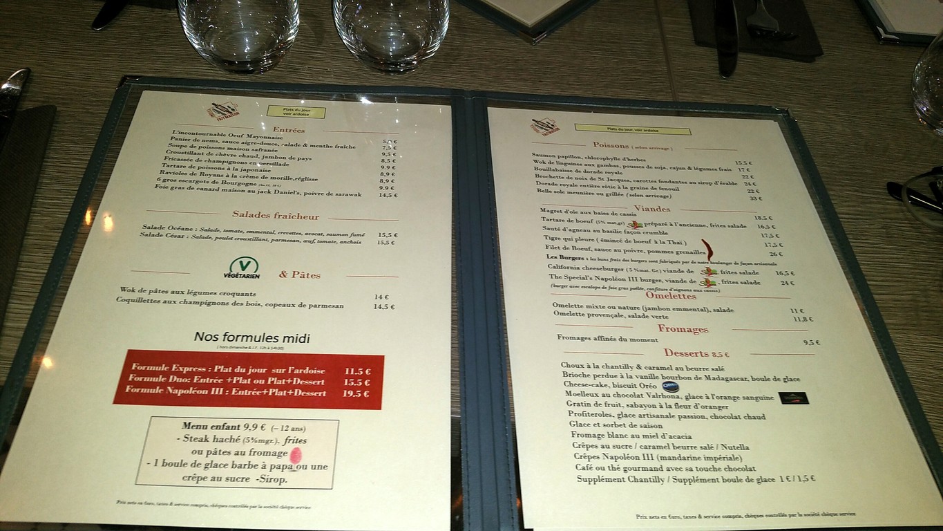 Le Napoléon III menu 1