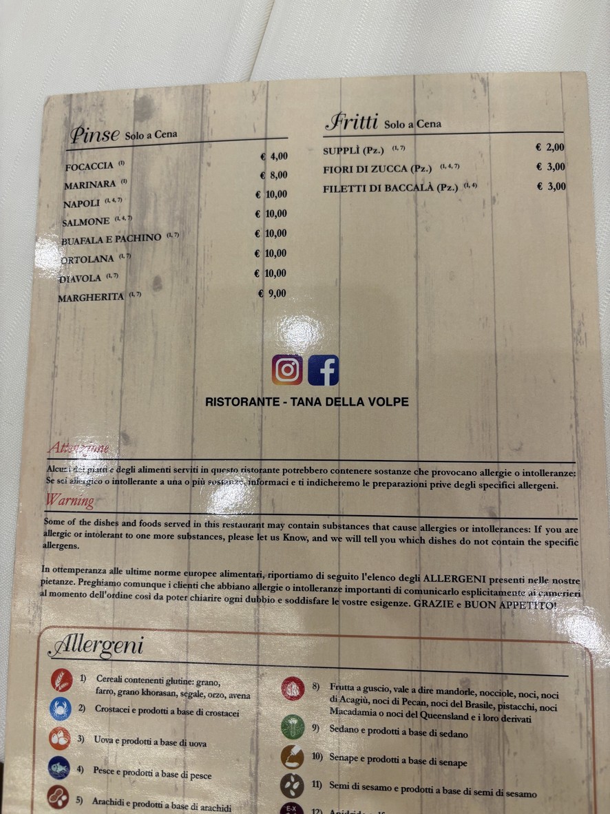 Tana della Volpe Ristorante menu 1