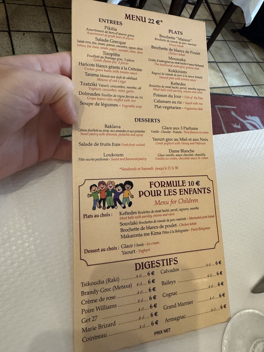 La Crète menu 1