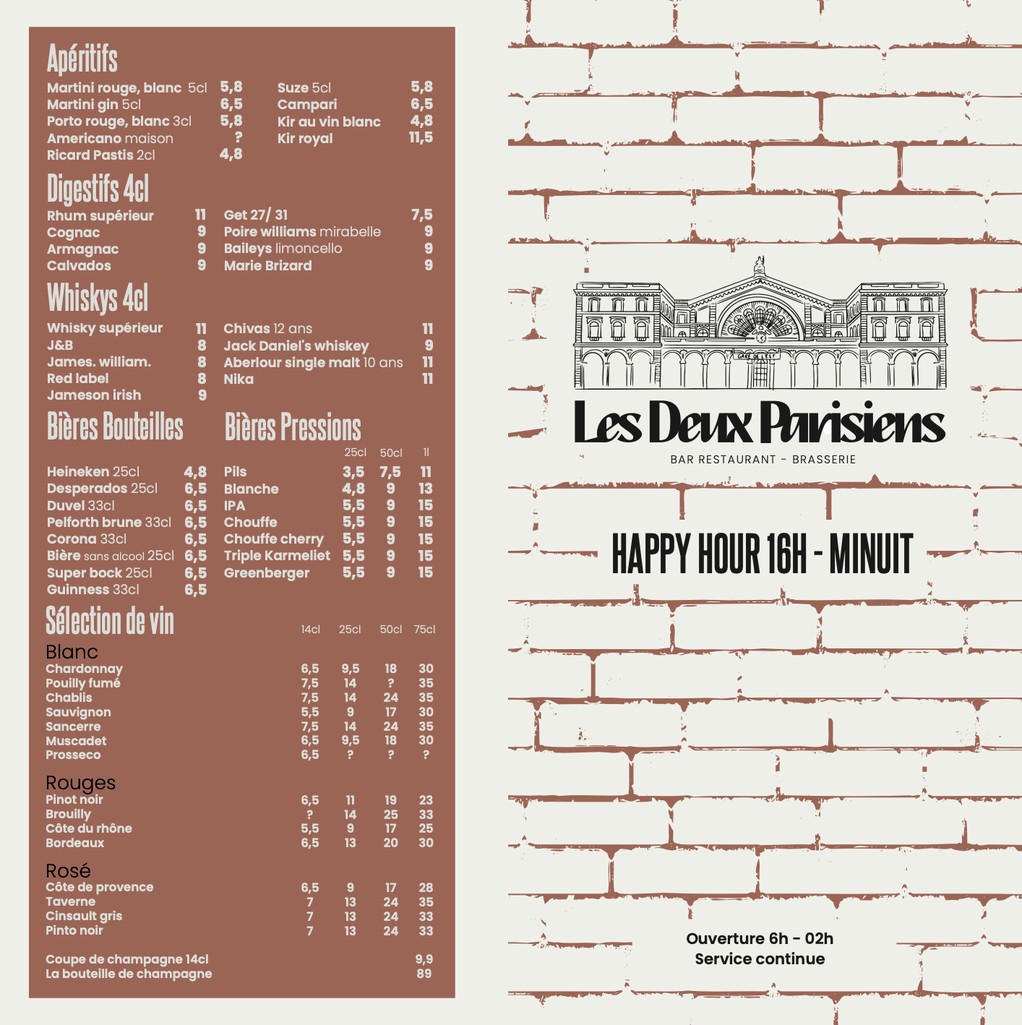 Les Deux Parisiens menu 1