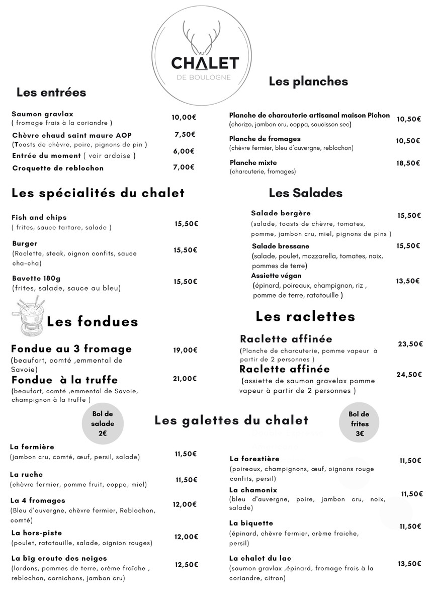 Au Chalet de Boulogne menu 1